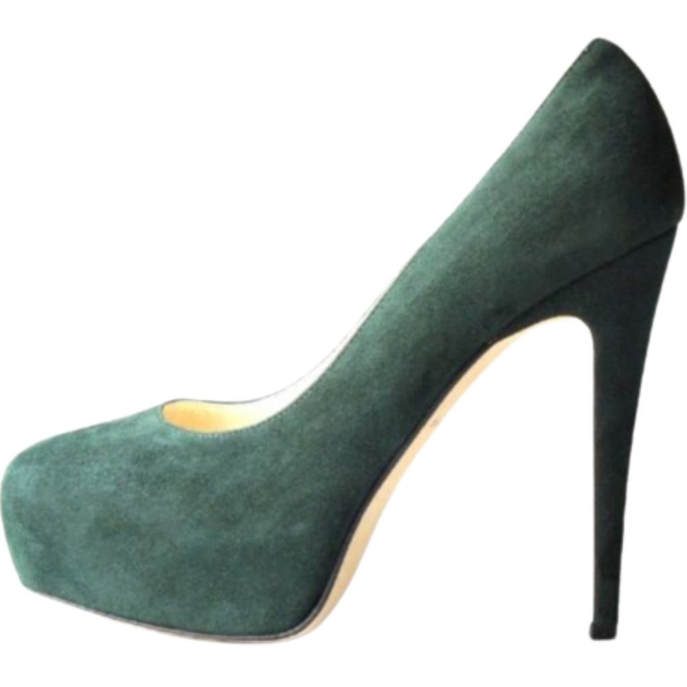 Brian Atwood 'Maniac' Dark Green Suede Platform Pumps Shoes